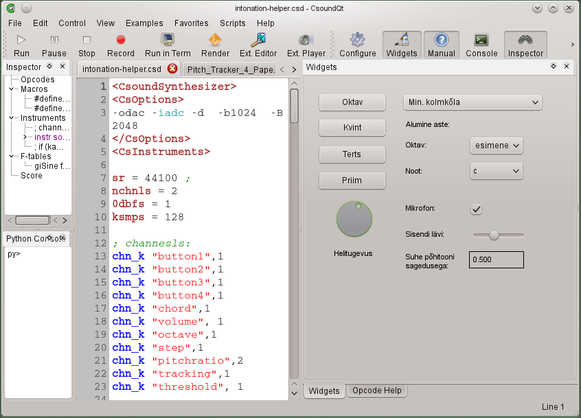 IntonationHelper in CsoundQt